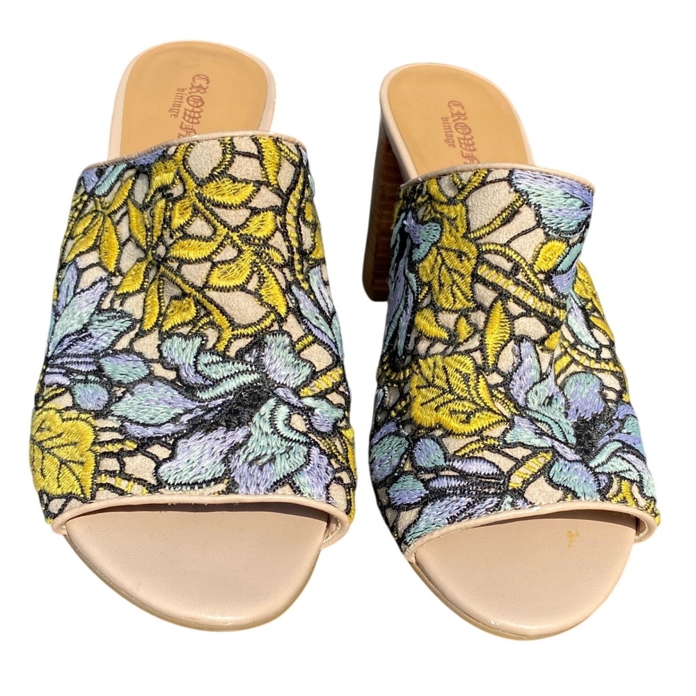 Crown Vintage Womens Clara Mule Sandals Size 10 M Floral Embroidered Boho Artsy - Picture 5 of 15